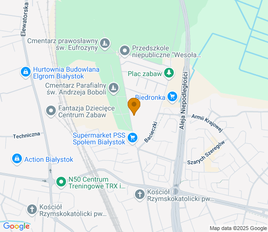Mapa dojazdu do warsztatu samochodowego w miejscowości Białystok
