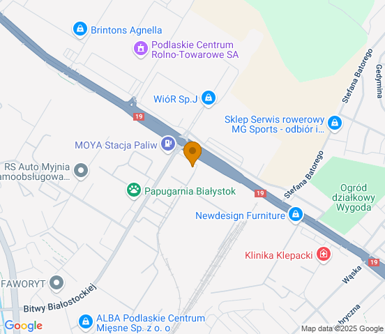 Mapa dojazdu do warsztatu samochodowego w miejscowości Białystok