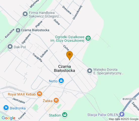 Mapa dojazdu do warsztatu samochodowego w miejscowości Czarna Białostocka