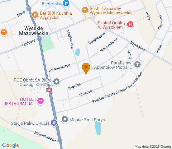 Mapa dojazdu do warsztatu samochodowego w miejscowości Wysokie Mazowieckie