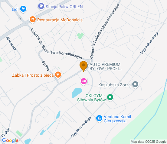 Mapa dojazdu do warsztatu samochodowego w miejscowości Bytów