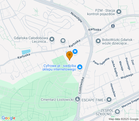 Mapa dojazdu do warsztatu samochodowego w miejscowości Gdańsk