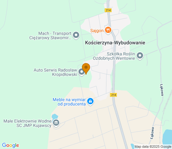Mapa dojazdu do warsztatu samochodowego w miejscowości Kościerzyna