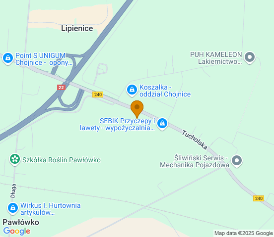 Mapa dojazdu do warsztatu samochodowego w miejscowości Pawłowo