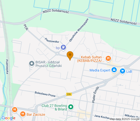 Mapa dojazdu do warsztatu samochodowego w miejscowości Pruszcz Gdański