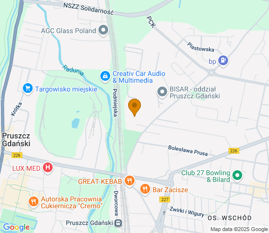 Mapa dojazdu do warsztatu samochodowego w miejscowości Pruszcz Gdański