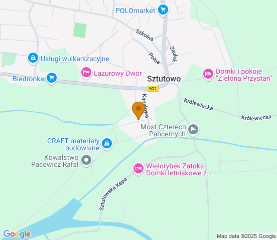 Mapa dojazdu do warsztatu samochodowego w miejscowości Sztutowo