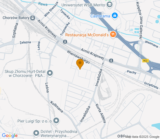 Mapa dojazdu do warsztatu samochodowego w miejscowości Chorzów