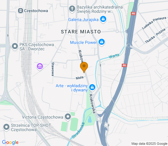 Mapa dojazdu do warsztatu samochodowego w miejscowości Częstochowa