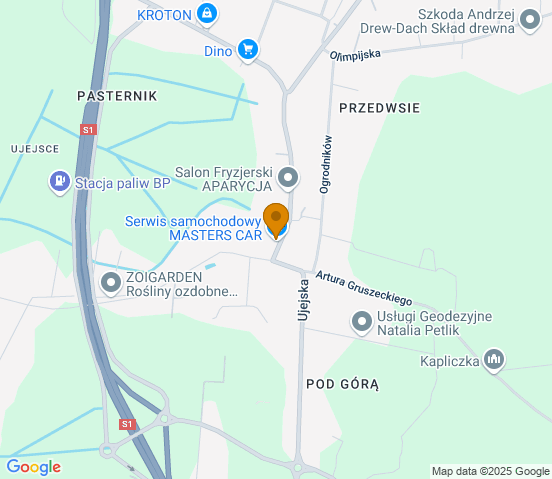 Mapa dojazdu do warsztatu samochodowego w miejscowości Dąbrowa Górnicza