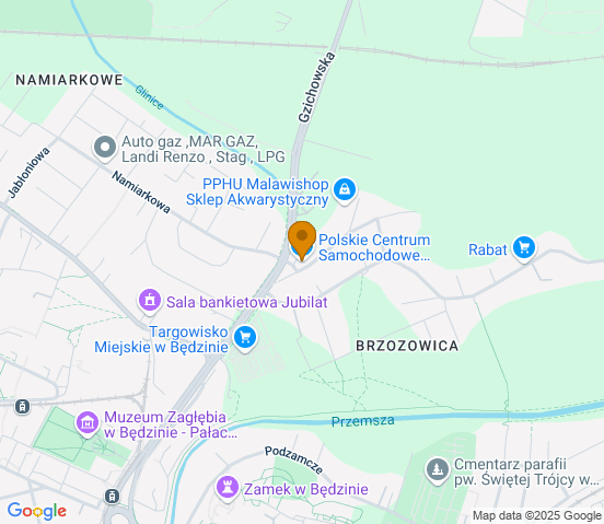 Mapa dojazdu do warsztatu samochodowego w miejscowości Dąbrowa Górnicza