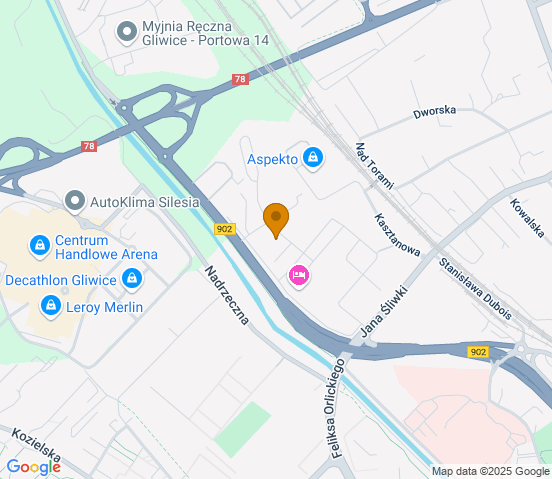 Mapa dojazdu do warsztatu samochodowego w miejscowości Gliwice