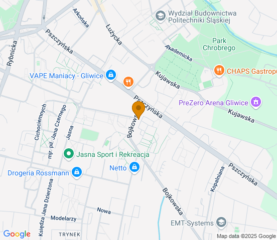 Mapa dojazdu do warsztatu samochodowego w miejscowości Gliwice