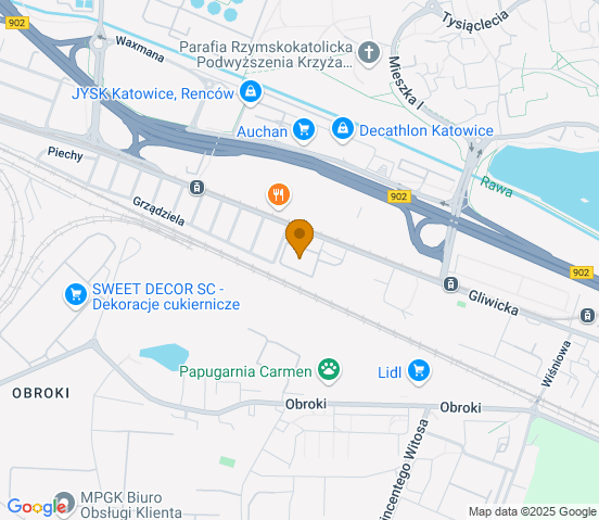 Mapa dojazdu do warsztatu samochodowego w miejscowości Katowice