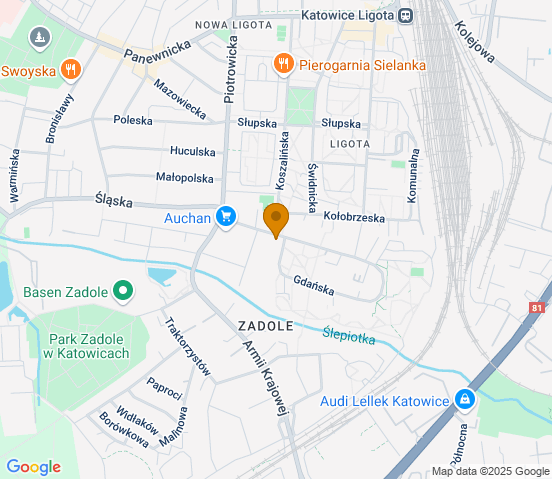 Mapa dojazdu do warsztatu samochodowego w miejscowości Katowice