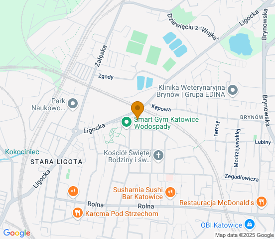 Mapa dojazdu do warsztatu samochodowego w miejscowości Katowice
