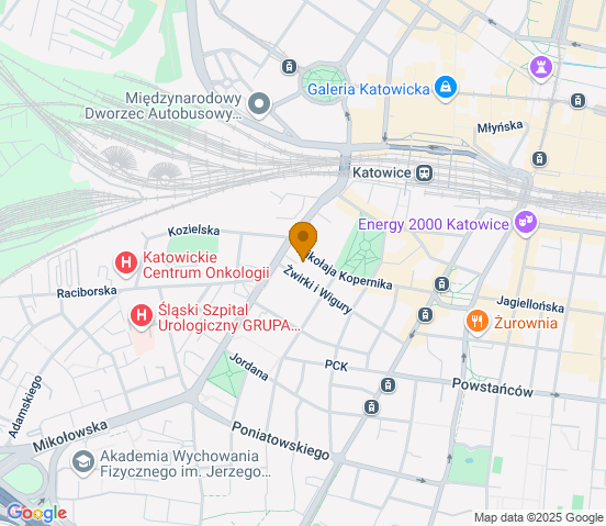 Mapa dojazdu do warsztatu samochodowego w miejscowości Katowice
