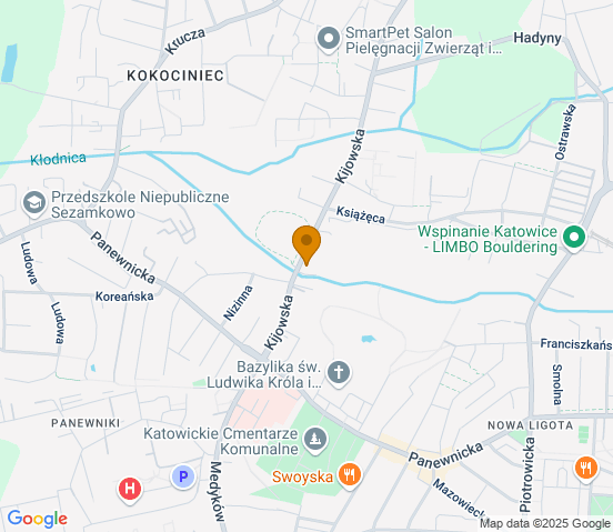 Mapa dojazdu do warsztatu samochodowego w miejscowości Katowice