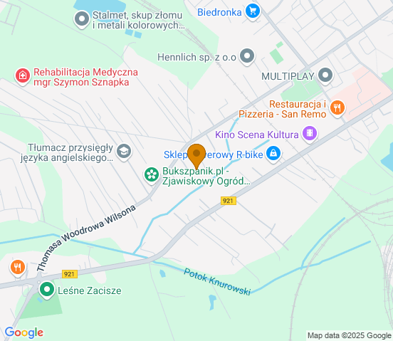 Mapa dojazdu do warsztatu samochodowego w miejscowości Knurów