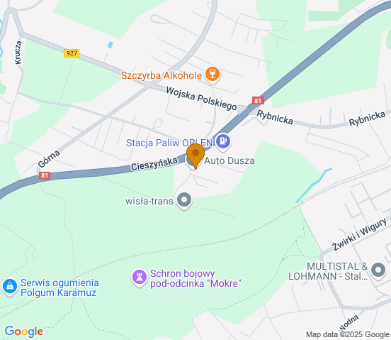 Mapa dojazdu do warsztatu samochodowego w miejscowości Mikołów