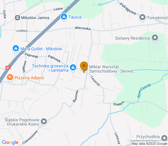 Mapa dojazdu do warsztatu samochodowego w miejscowości Mikołów