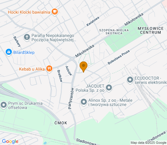 Mapa dojazdu do warsztatu samochodowego w miejscowości Mysłowice