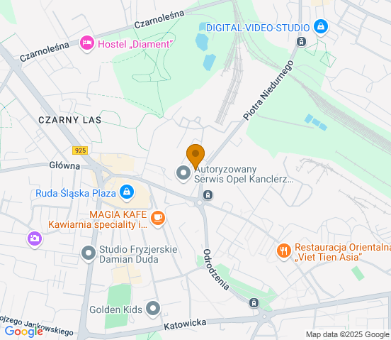 Mapa dojazdu do warsztatu samochodowego w miejscowości Ruda Śląska