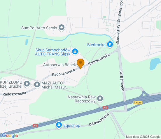Mapa dojazdu do warsztatu samochodowego w miejscowości Ruda Śląska