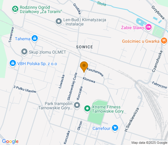 Mapa dojazdu do warsztatu samochodowego w miejscowości Tarnowskie Góry