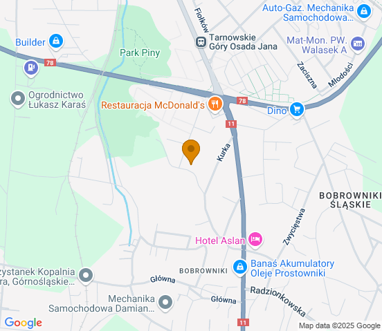 Mapa dojazdu do warsztatu samochodowego w miejscowości Tarnowskie Góry
