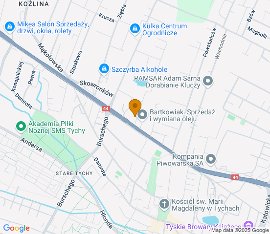 Mapa dojazdu do warsztatu samochodowego w miejscowości Tychy