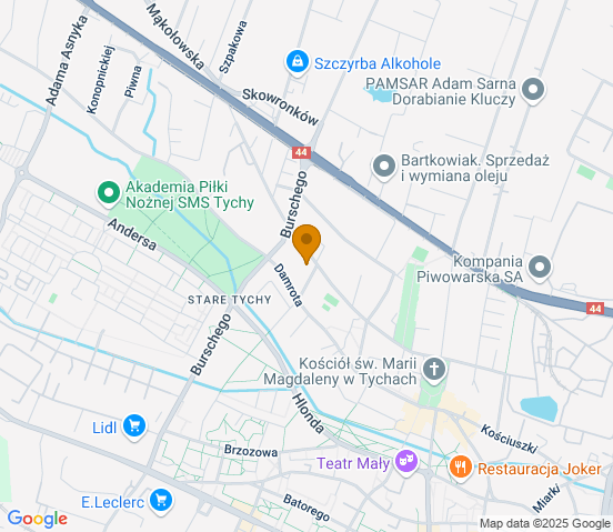 Mapa dojazdu do warsztatu samochodowego w miejscowości Tychy