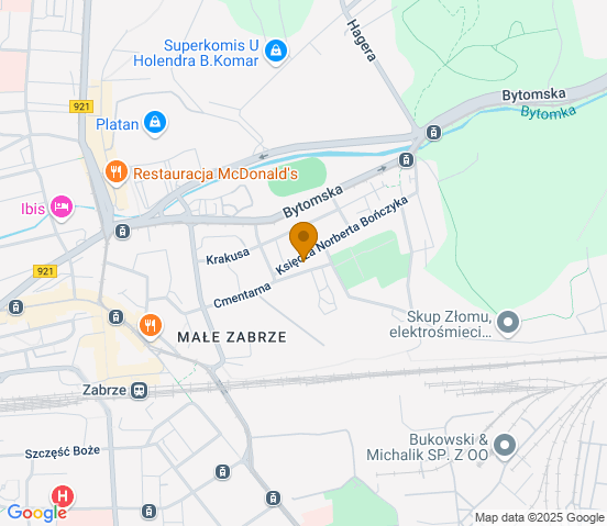 Mapa dojazdu do warsztatu samochodowego w miejscowości Zabrze