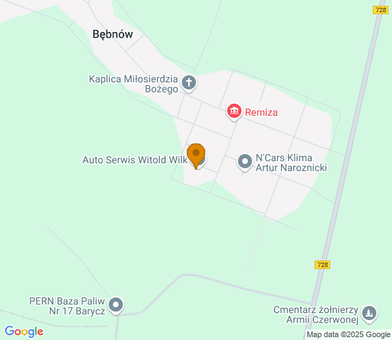Mapa dojazdu do warsztatu samochodowego w miejscowości Bębnów