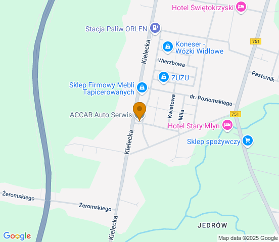 Mapa dojazdu do warsztatu samochodowego w miejscowości Suchedniów