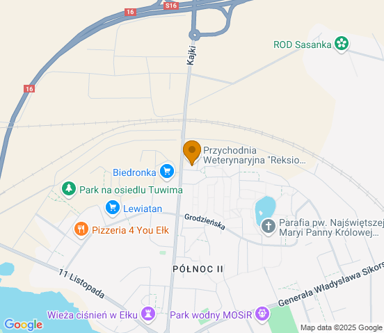 Mapa dojazdu do warsztatu samochodowego w miejscowości Ełk