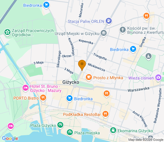 Mapa dojazdu do warsztatu samochodowego w miejscowości Giżycko