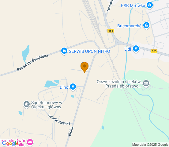 Mapa dojazdu do warsztatu samochodowego w miejscowości Olecko