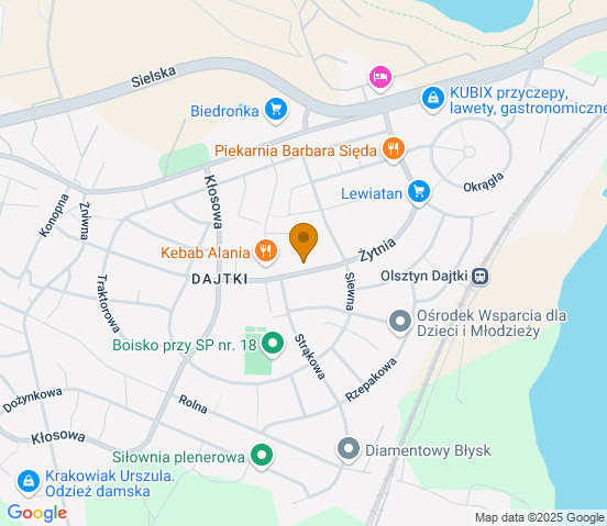 Mapa dojazdu do warsztatu samochodowego w miejscowości Olsztyn