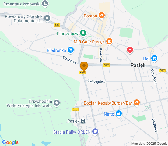 Mapa dojazdu do warsztatu samochodowego w miejscowości Pasłęk