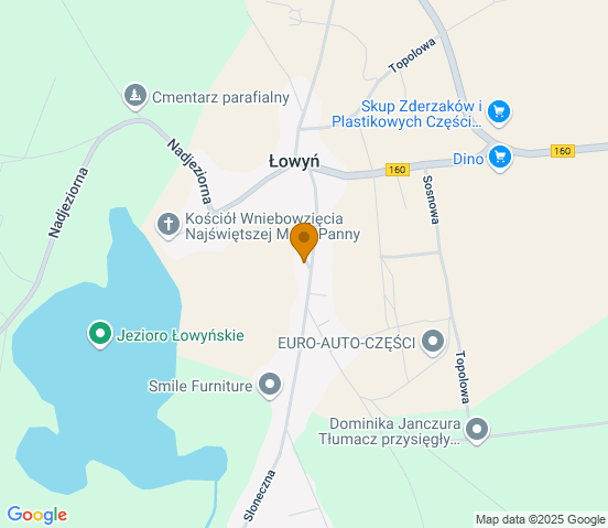 Mapa dojazdu do warsztatu samochodowego w miejscowości Łowyń