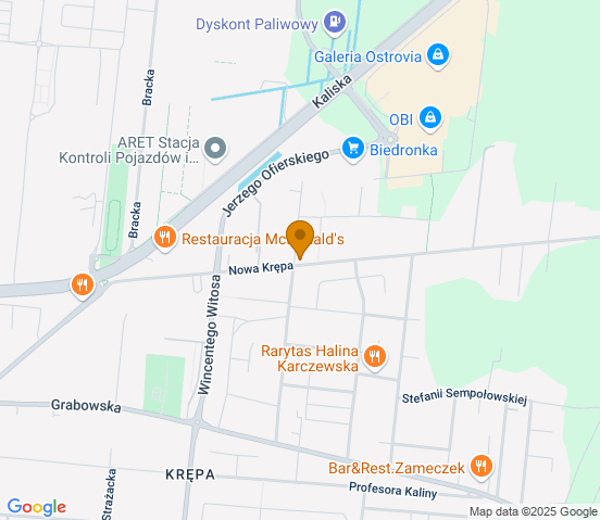 Mapa dojazdu do warsztatu samochodowego w miejscowości Ostrów Wielkopolski