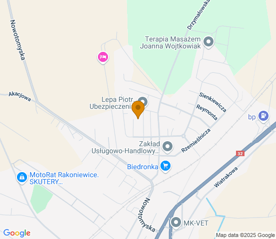 Mapa dojazdu do warsztatu samochodowego w miejscowości Rakoniewice