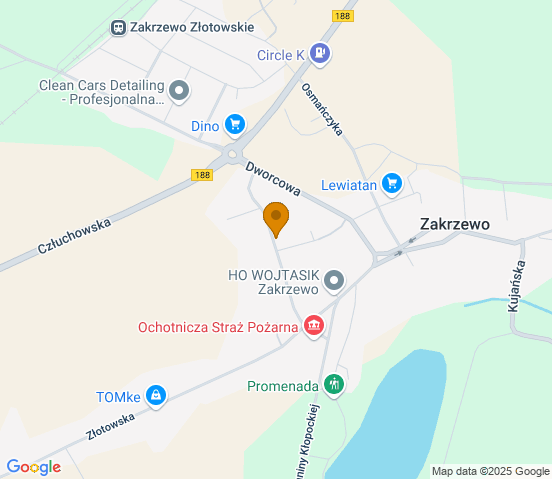 Mapa dojazdu do warsztatu samochodowego w miejscowości Zakrzewo