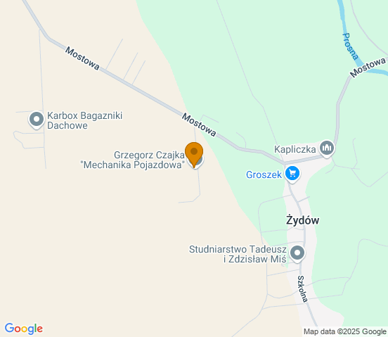 Mapa dojazdu do warsztatu samochodowego w miejscowości Żydów