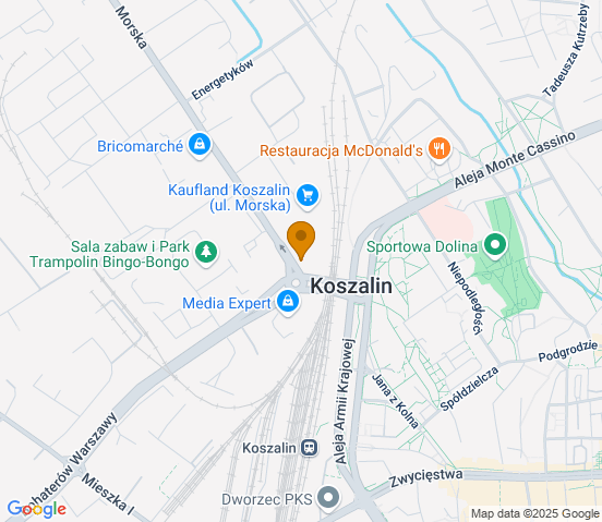 Mapa dojazdu do warsztatu samochodowego w miejscowości Koszalin