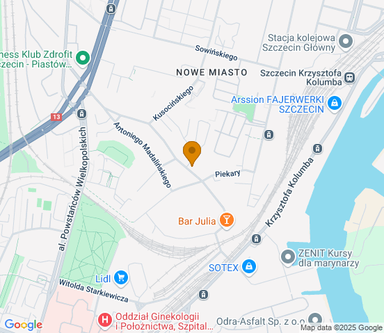 Mapa dojazdu do warsztatu samochodowego w miejscowości Szczecin